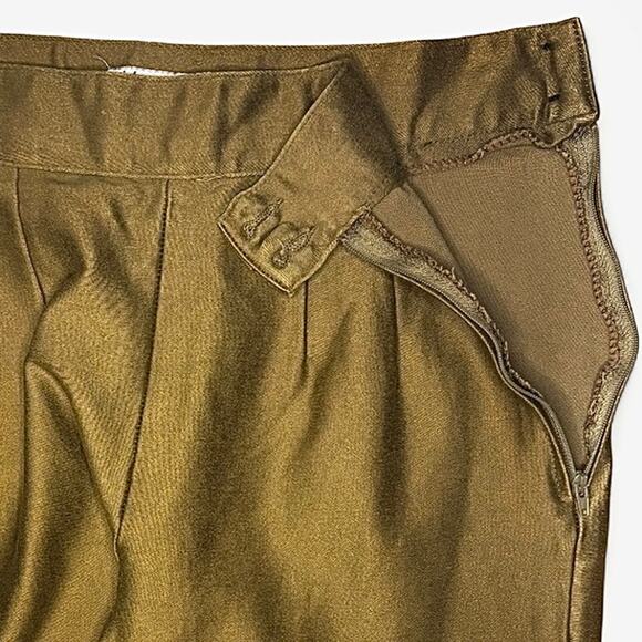 Vtg 80s Votre Nom Paris Stretch Stirrup Pants M/L Olive Green High Waist France - Picture 4 of 7